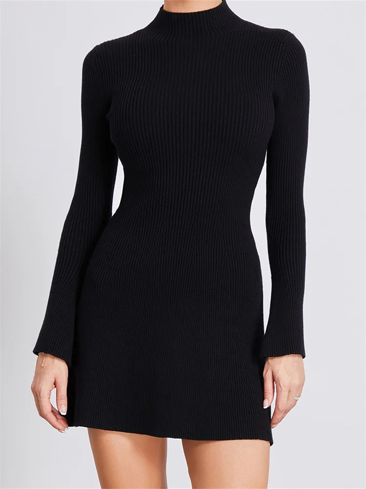 Mini dresses with patchwork designs for a unique style FashionSierra - Knitted Ribbed Long Sleeve High Neck Slim Fit Mini Dress Mini dresses with patchwork designs for a unique style FashionSierra - Knitted Ribbed Long Sleeve High Neck Slim Fit Mini Dress