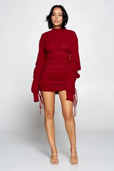 Mini dresses with bow accents for a sweet look Solid Color Mock Neck Mini Bodycon Dress
