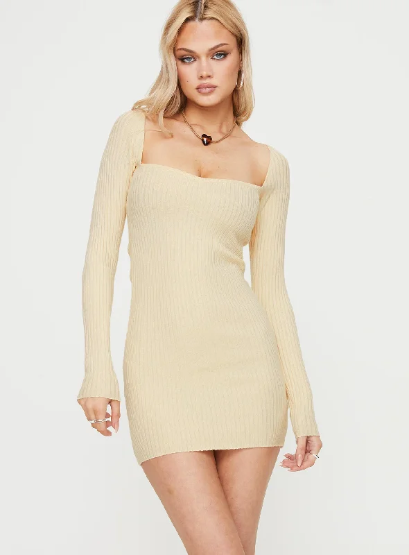Mini dresses with geometric prints for a modern aesthetic Mavins Long Sleeve Mini Dress Cream