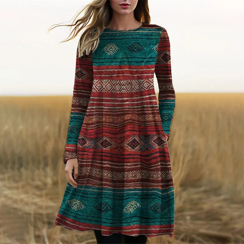 Sheer mini dresses with lace inserts Vintage Ethnic Print Dress
