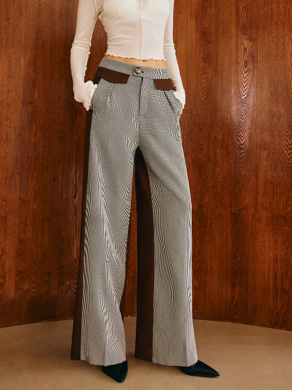 Anti - Wrinkle Casual Dresses for Easy Maintenance​ Color Block Plaid Straight Pants