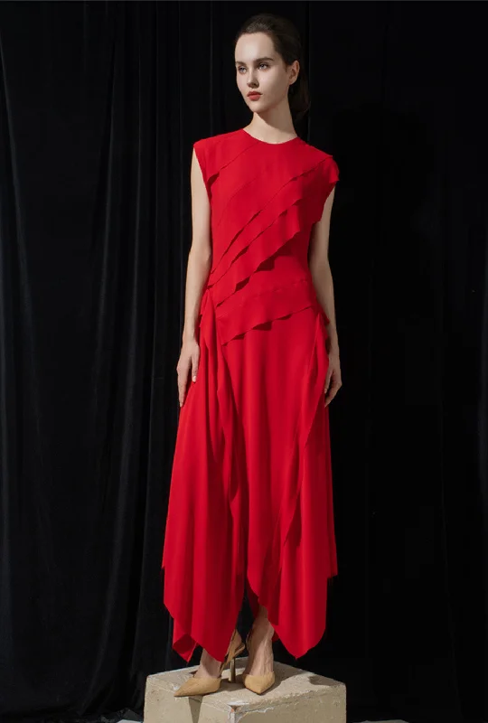 Smocked Waist Casual Dresses for Comfort​ Daisy Layered Ruffled Silk Maxi Dress
