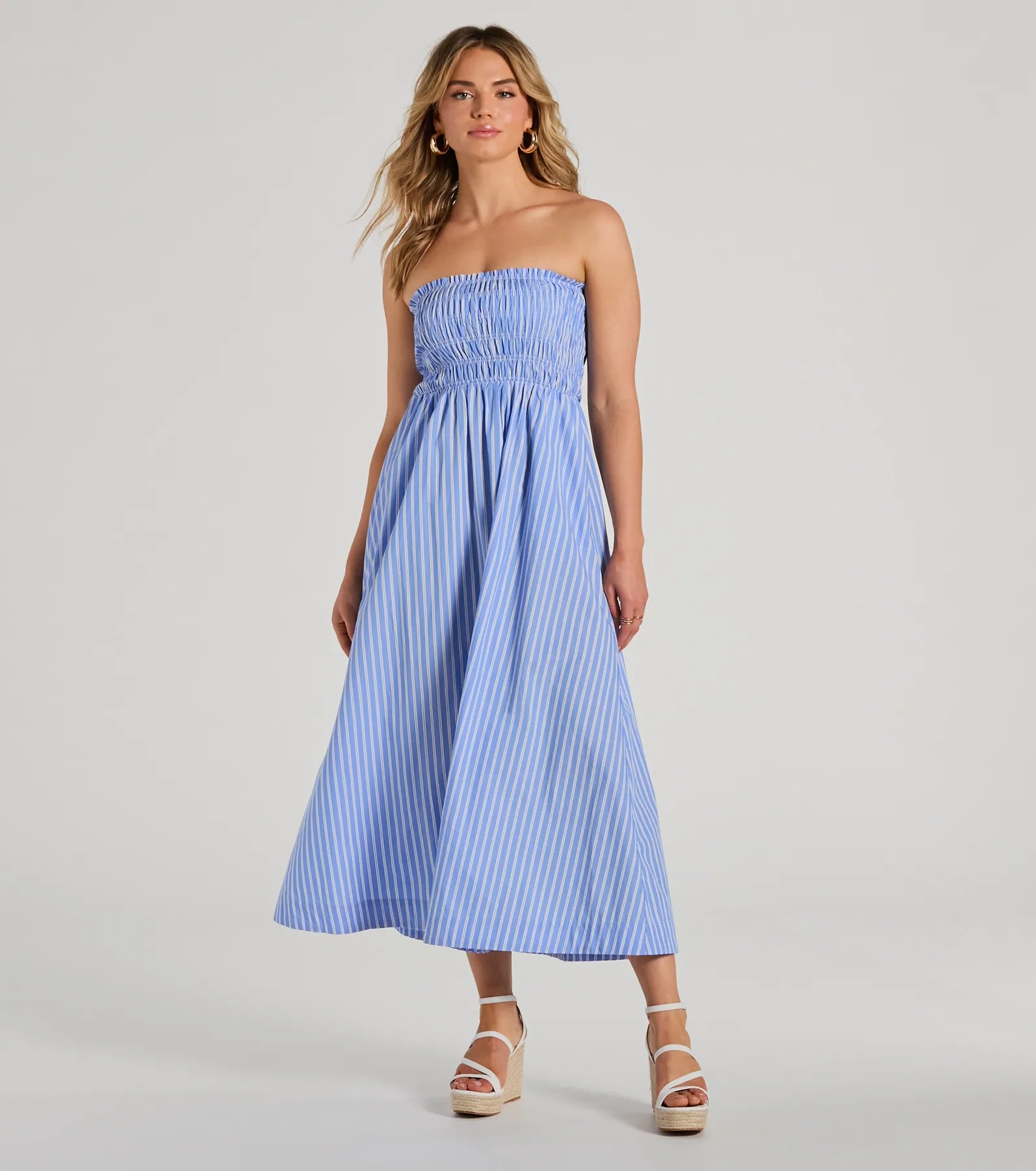 Stretchable Casual Dresses for a Flexible Fit Signature Stripes Strapless A-Line Maxi Dress Stretchable Casual Dresses for a Flexible Fit Signature Stripes Strapless A-Line Maxi Dress