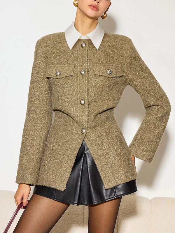 Child - Sized Casual Dresses with Cute Designs​ Crew Neck Button Down Tweed Coat