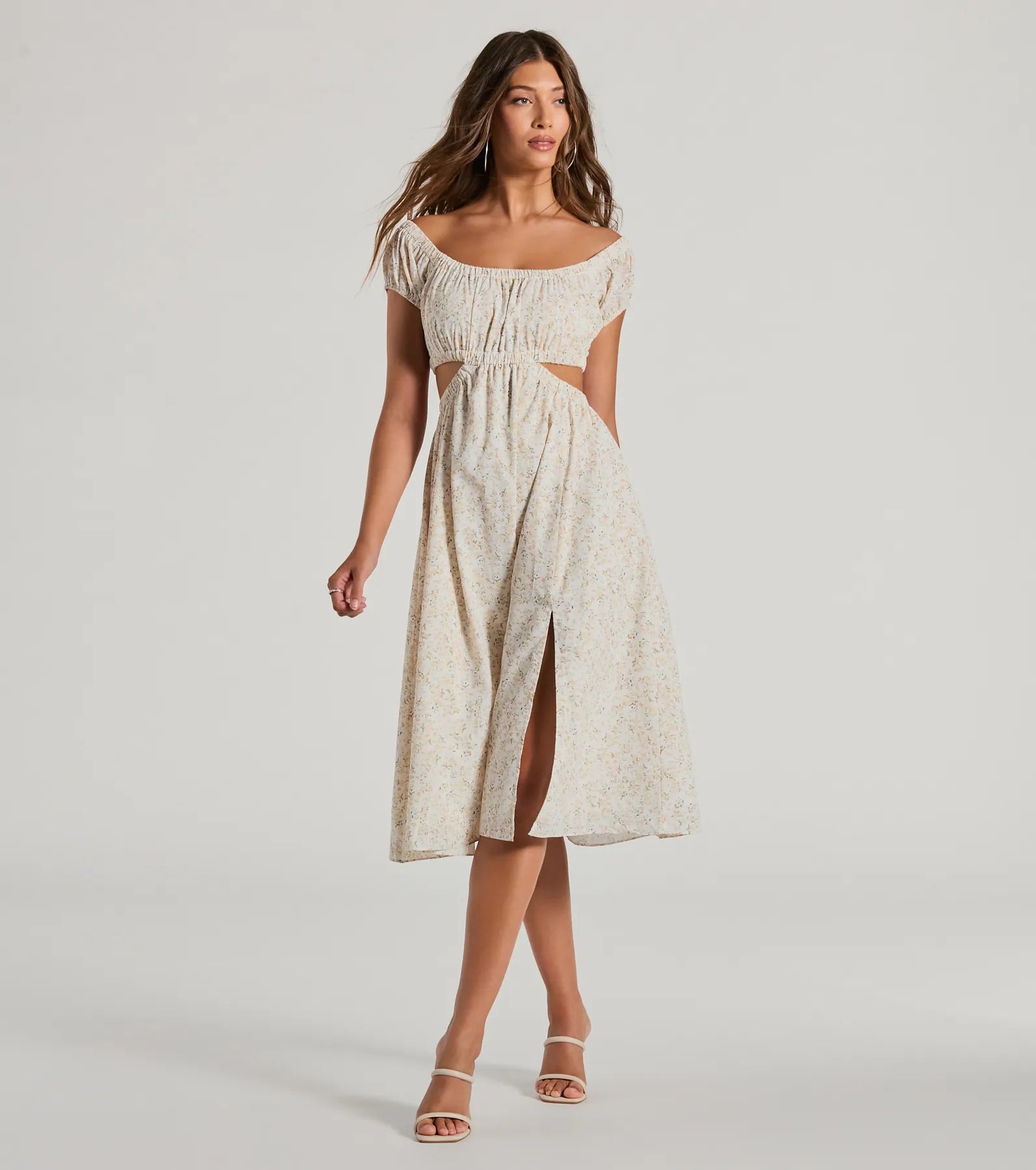 Garden Party Casual Dresses with Floral Motifs Watch Me Bloom Off-The-Shoulder Floral Midi Dress Garden Party Casual Dresses with Floral Motifs Watch Me Bloom Off-The-Shoulder Floral Midi Dress