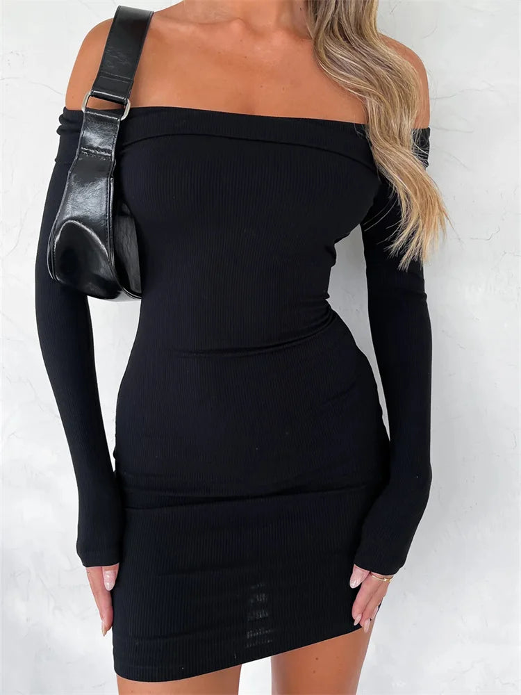 Mini dresses with gathered skirts for a voluminous effect FashionSierra -Slash Neck Off Shoulder Pencil Mini Dress Mini dresses with gathered skirts for a voluminous effect FashionSierra -Slash Neck Off Shoulder Pencil Mini Dress