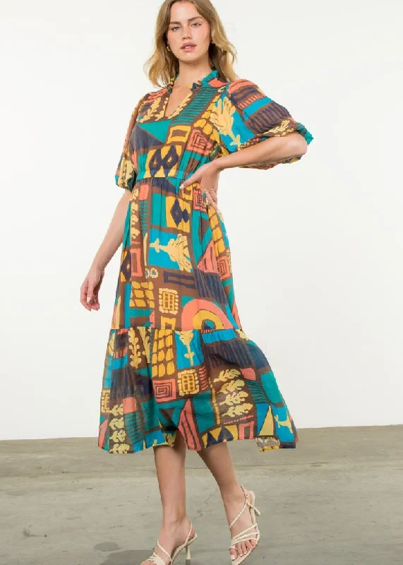 Travel - Friendly Casual Dresses for Comfort on the Go THML Audrina Abstract Print Dress- Brown ***FINAL SALE*** Travel - Friendly Casual Dresses for Comfort on the Go THML Audrina Abstract Print Dress- Brown ***FINAL SALE***