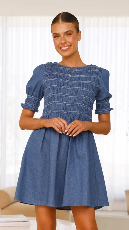 Mini dresses with abstract prints for an artistic look Yana Mini Dress - Blue
