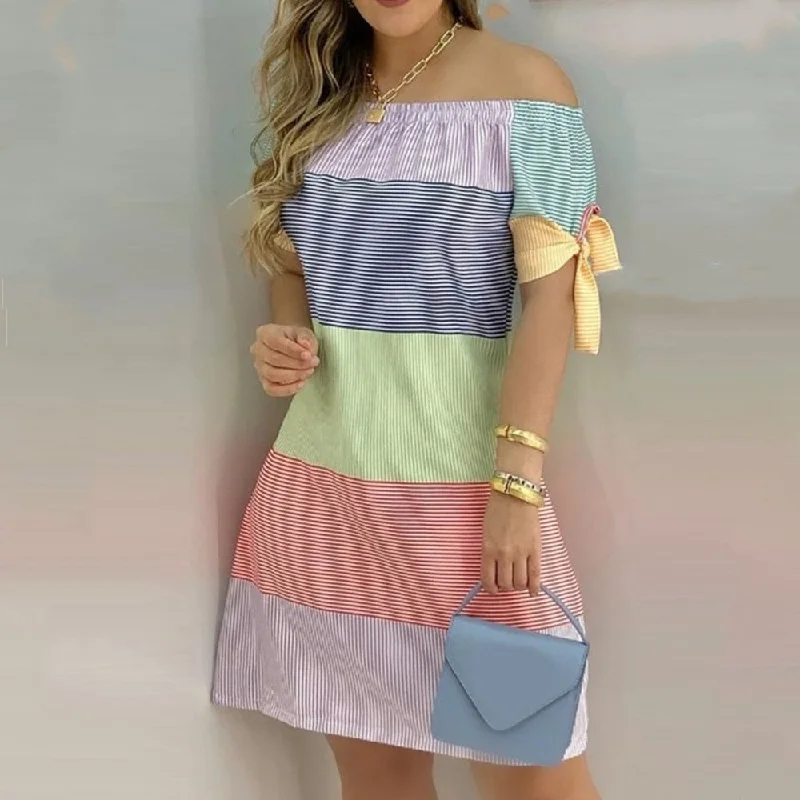 Mini dresses with tassel accents for a fun touch FashionSierra - Women Off Shoulder Summer Mini Dress Short Sleeve Bow Tie Striped Plaid Floral Vestidos Mini dresses with tassel accents for a fun touch FashionSierra - Women Off Shoulder Summer Mini Dress Short Sleeve Bow Tie Striped Plaid Floral Vestidos