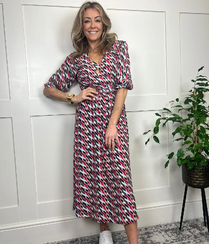 Abstract - Printed Casual Dresses for a Contemporary Vibe​ Geometric Midi Dress