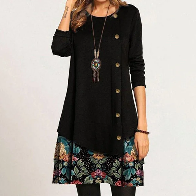 Mini dresses with wrap - around styles Casual Double-Layered Floral Print Dress