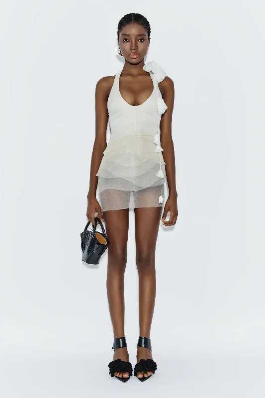 Button - Front Casual Dresses with Decorative Buttons Brassidium Layered Halter Neck Organza Mini Dress Button - Front Casual Dresses with Decorative Buttons Brassidium Layered Halter Neck Organza Mini Dress