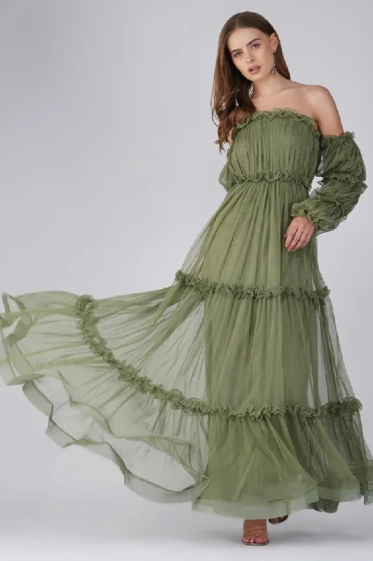 Button - Down Casual Dresses for a Classic Vibe​ Emmeline Maxi Dress in Soft Olive