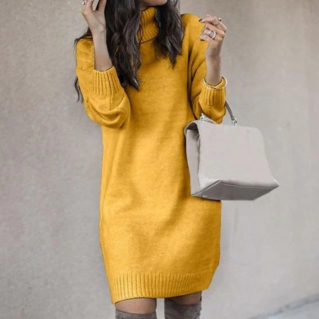 Mini dresses with pocket details for added functionality Elegant Solid Color Knitted Dress
