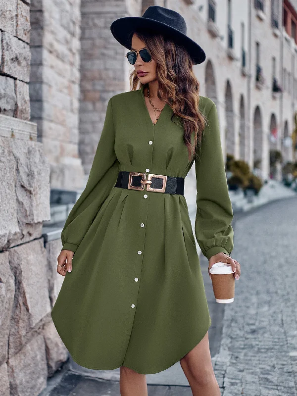 Mini dresses with polka dot patterns Notched Neck Long Sleeve Dress