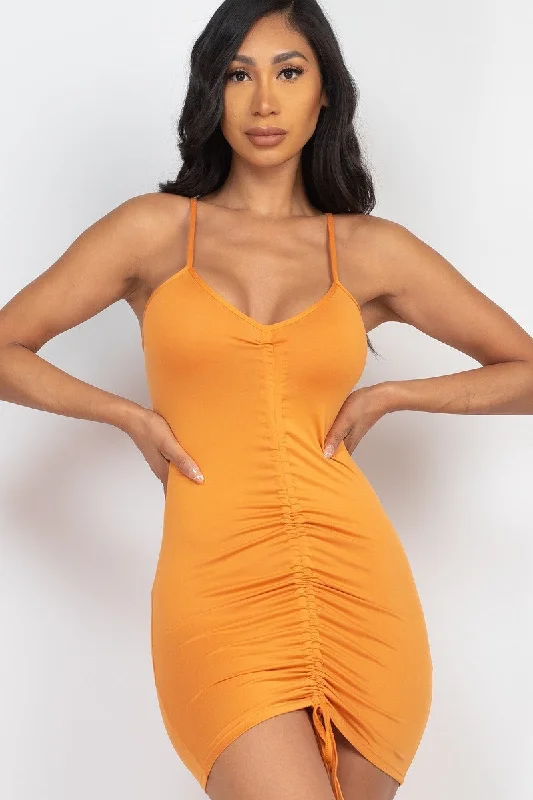 Mini dresses with spaghetti straps for a delicate look Adjustable Ruched Front Detail Mini Dress Mini dresses with spaghetti straps for a delicate look Adjustable Ruched Front Detail Mini Dress