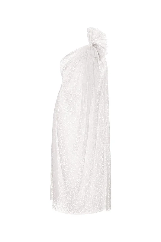 Petite - Sized Casual Dresses for Smaller Frames Lady Straight One Shoulder Lace Maxi Dress Petite - Sized Casual Dresses for Smaller Frames Lady Straight One Shoulder Lace Maxi Dress