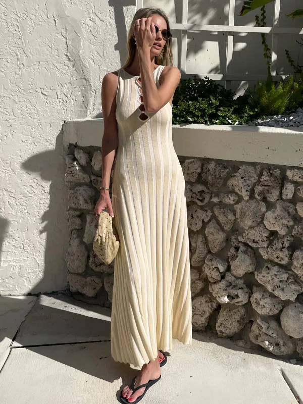 Recycled - Material Casual Dresses for Sustainability Keyhole Neckline Pearl Decor Sweater Long Dress Recycled - Material Casual Dresses for Sustainability Keyhole Neckline Pearl Decor Sweater Long Dress
