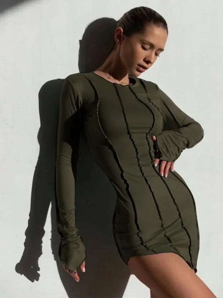 Mini dresses with belted waists for a defined silhouette Patchwork O Neck Autumn Bodycon Long Sleeve Slim Fit Elegant Party Club Mini Dress Mini dresses with belted waists for a defined silhouette Patchwork O Neck Autumn Bodycon Long Sleeve Slim Fit Elegant Party Club Mini Dress