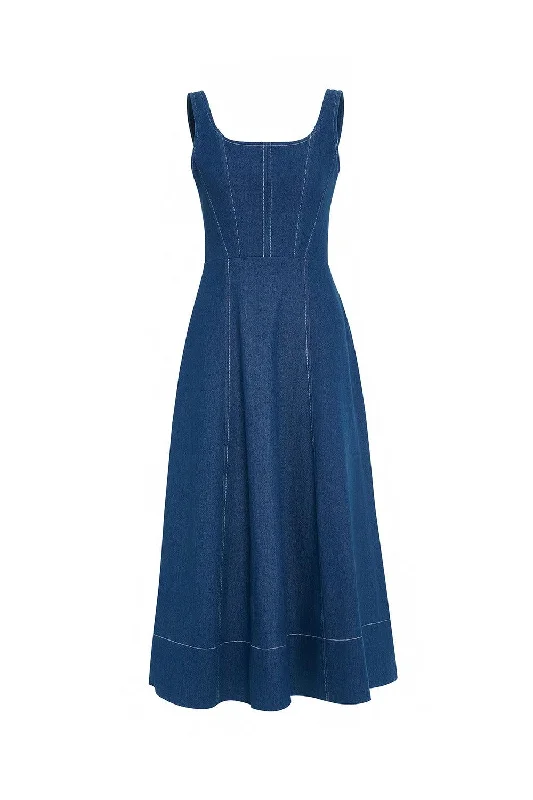 Picnic - Ready Casual Dresses in Bright Colors​ Turin A-line Loose Strap Cotton Denim Calf Length Dress