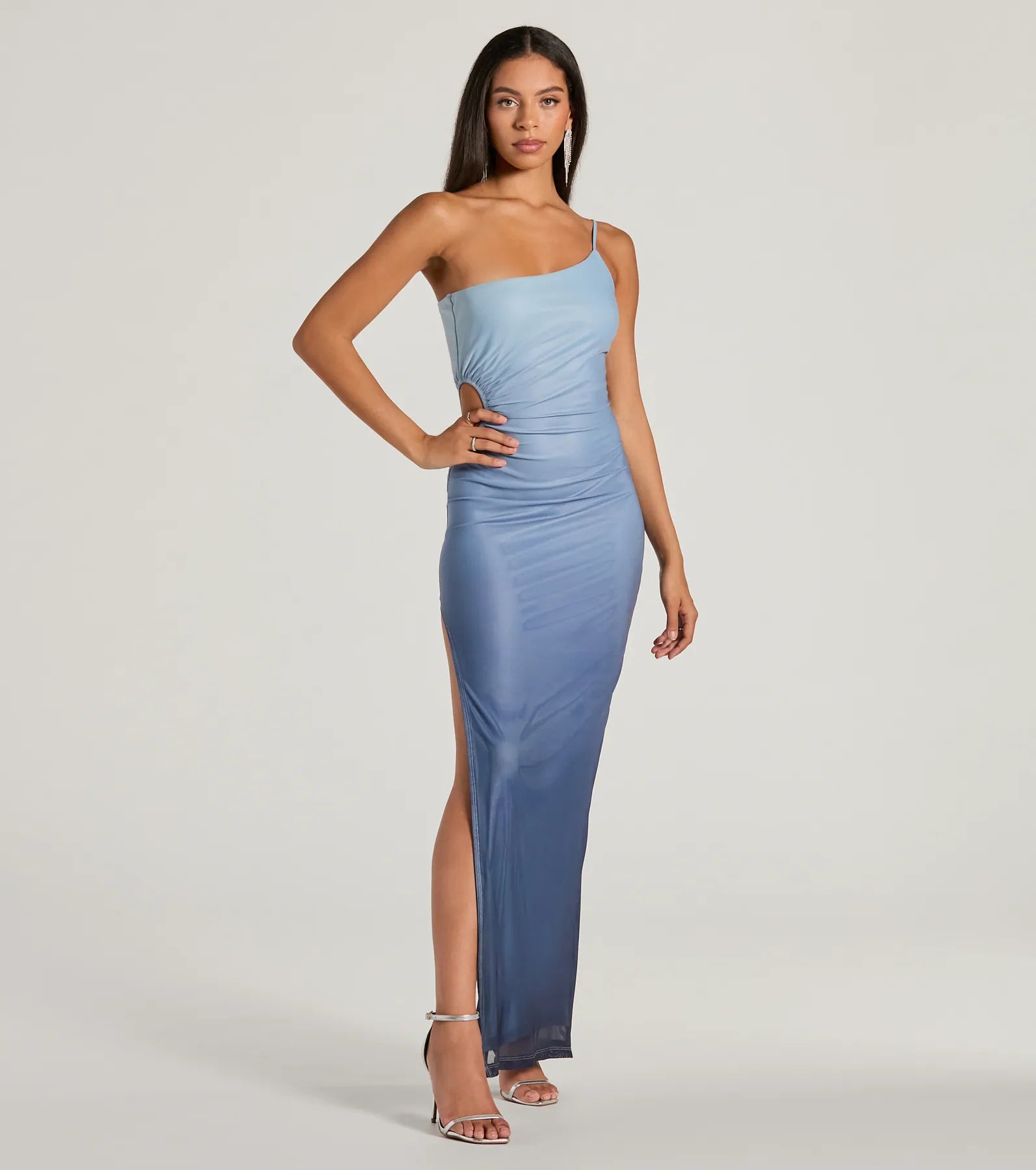 Metallic - Accented Casual Dresses for a Shiny Finish Special Stunner One-Shoulder Cutout Ombre Maxi Dress Metallic - Accented Casual Dresses for a Shiny Finish Special Stunner One-Shoulder Cutout Ombre Maxi Dress