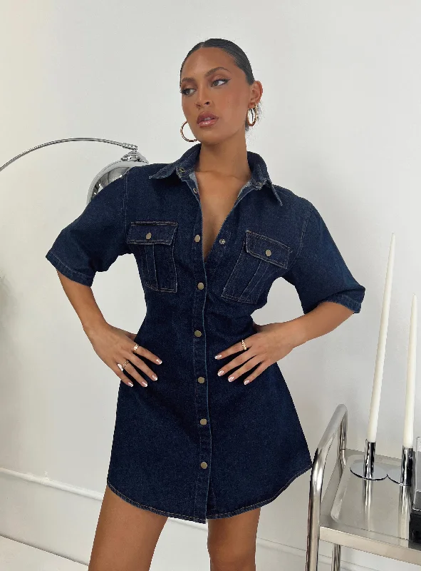 Mini dresses with ruched bodices for a feminine touch Davro Mini Dress Dark Wash Denim Mini dresses with ruched bodices for a feminine touch Davro Mini Dress Dark Wash Denim