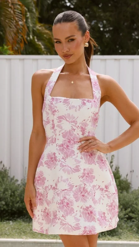 Mini dresses with bow accents for a sweet look Mady Mini Dress - Pink Print