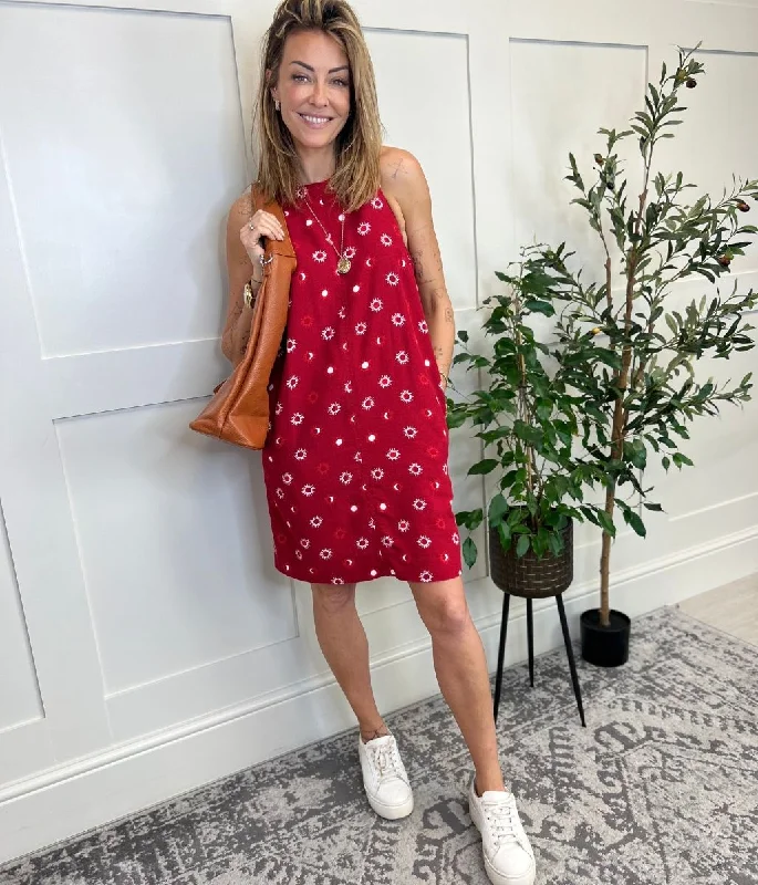 Abstract - Printed Casual Dresses for a Contemporary Vibe​ Red Linen Blend Mini Dress