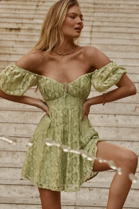 Mini dresses with ribbed textures for a unique appearance Lovers Gonna Love Puff Sleeve Lace Overlay Dress Sage Mini dresses with ribbed textures for a unique appearance Lovers Gonna Love Puff Sleeve Lace Overlay Dress Sage