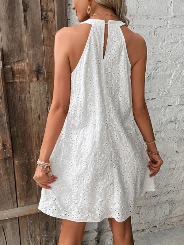 Linen mini dresses for a breathable summer option Women's Solid Color Cotton Embroidered Fabric Sleeveless Dress Linen mini dresses for a breathable summer option Women's Solid Color Cotton Embroidered Fabric Sleeveless Dress