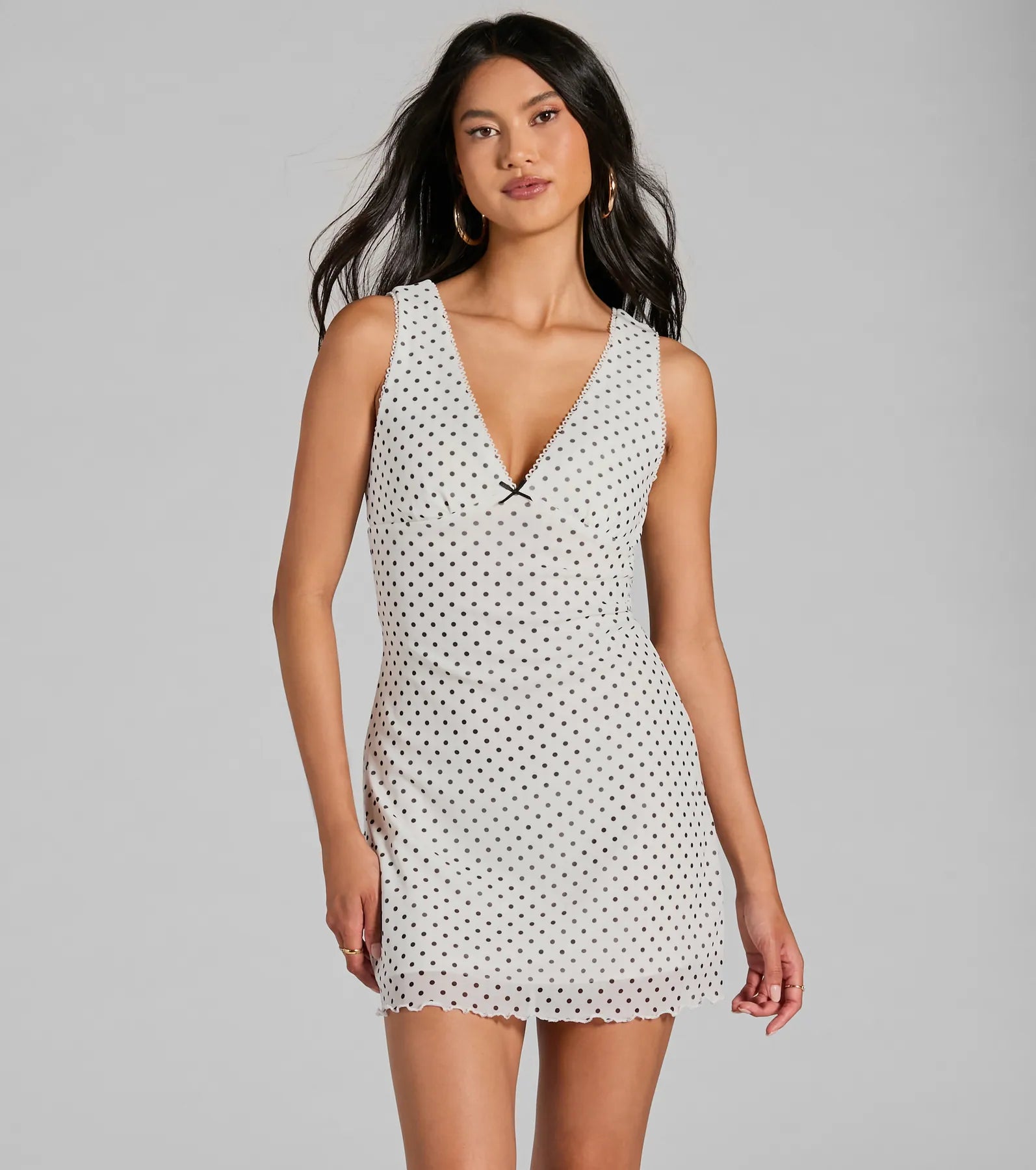 Washable Casual Dresses for Convenient Cleaning Sweet Style Bow Detail Polka Dot Mesh Mini Dress Washable Casual Dresses for Convenient Cleaning Sweet Style Bow Detail Polka Dot Mesh Mini Dress