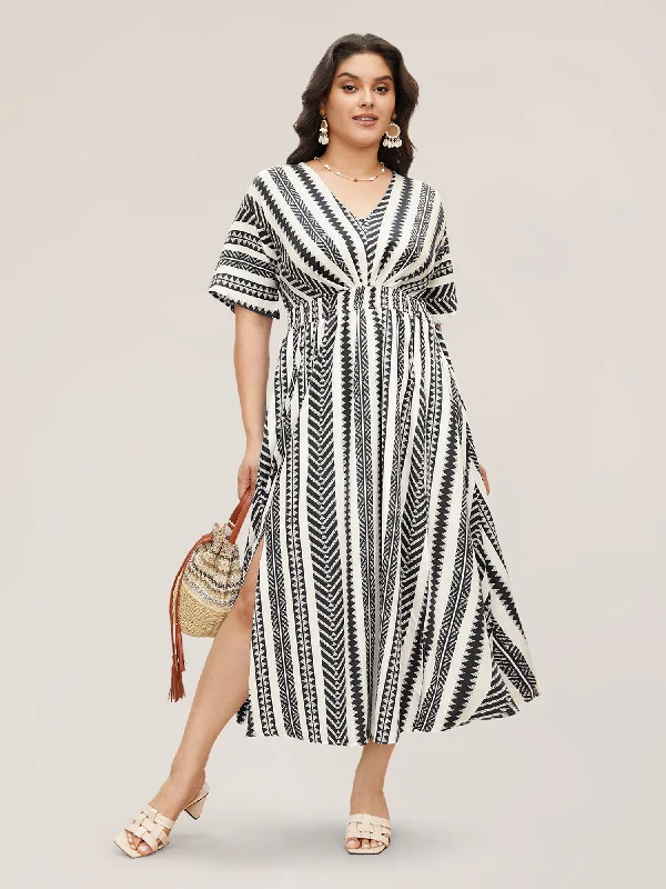 Animal - Print Casual Dresses for a Bold Statement Solid Geometric Dolman Sleeve Pocket Shirred Split Hem Dress Animal - Print Casual Dresses for a Bold Statement Solid Geometric Dolman Sleeve Pocket Shirred Split Hem Dress