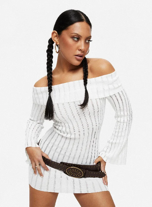 Mini dresses with patchwork designs for a unique style Sorrel Off The Shoulder Mini Dress White