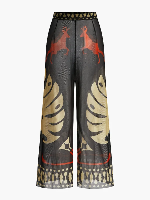 Spring - Season Casual Dresses in Fresh Colors​ Sheer Printed Wide-Leg Beach Pants