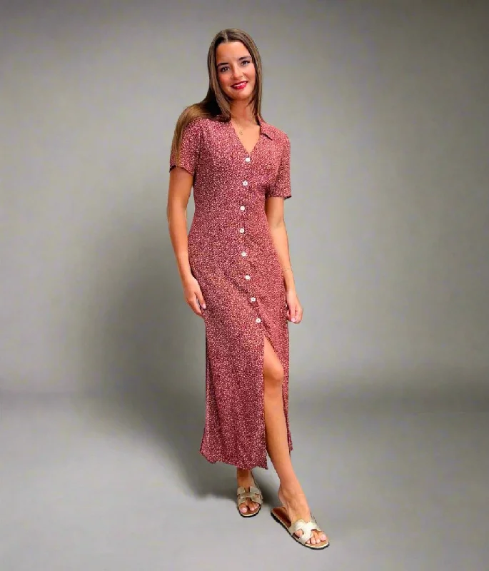 A - Line Casual Dresses for a Flattering Silhouette Burgundy Ditsy Stacey Midi Dress A - Line Casual Dresses for a Flattering Silhouette Burgundy Ditsy Stacey Midi Dress