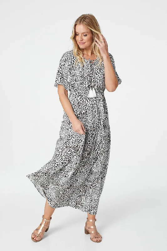 Maternity Casual Dresses for Pregnant Women​ Animal Print Tie Front Maxi Dress