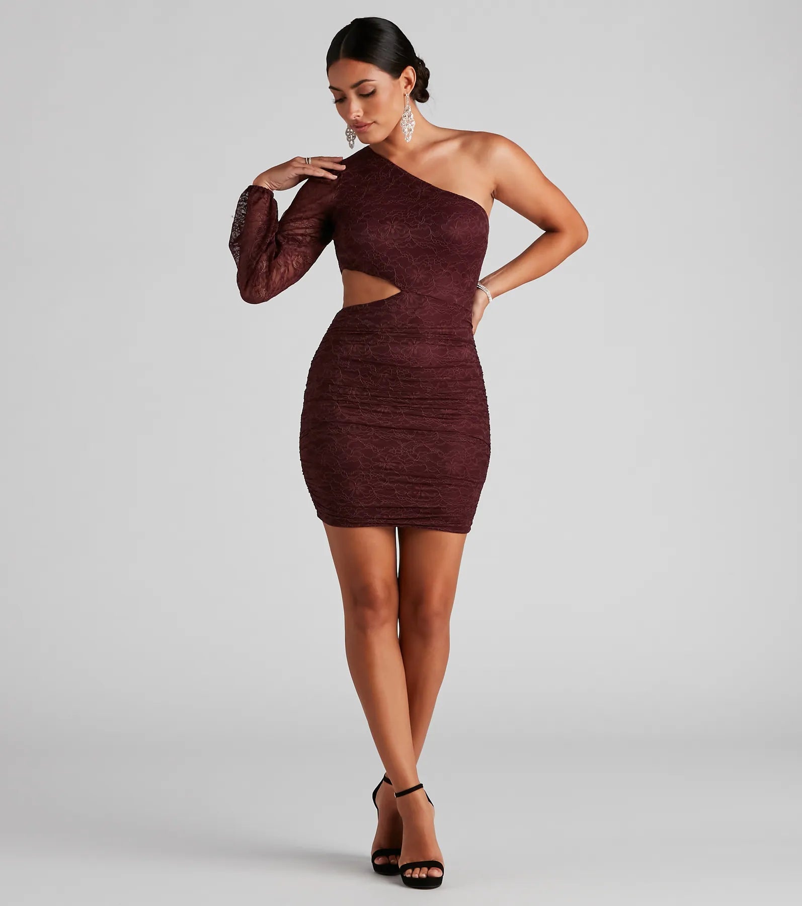 Polyester mini dresses for easy care Love The Lace One-Shoulder Mini Dress