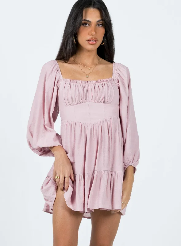 Polyester - Cotton Blend Casual Dresses​ Ethan Long Sleeve Mini Dress Pink