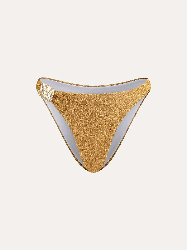 Stretchable Casual Dresses for a Flexible Fit​ Gold Metallic Detail Bikini Bottom