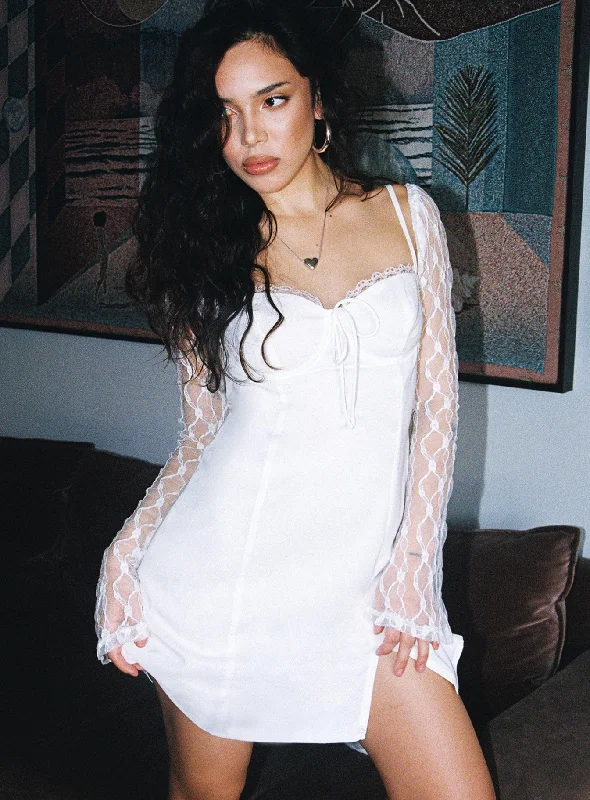 Mini dresses with one - shoulder designs Ashwood Lace Sleeve Mini Dress White Petite Mini dresses with one - shoulder designs Ashwood Lace Sleeve Mini Dress White Petite