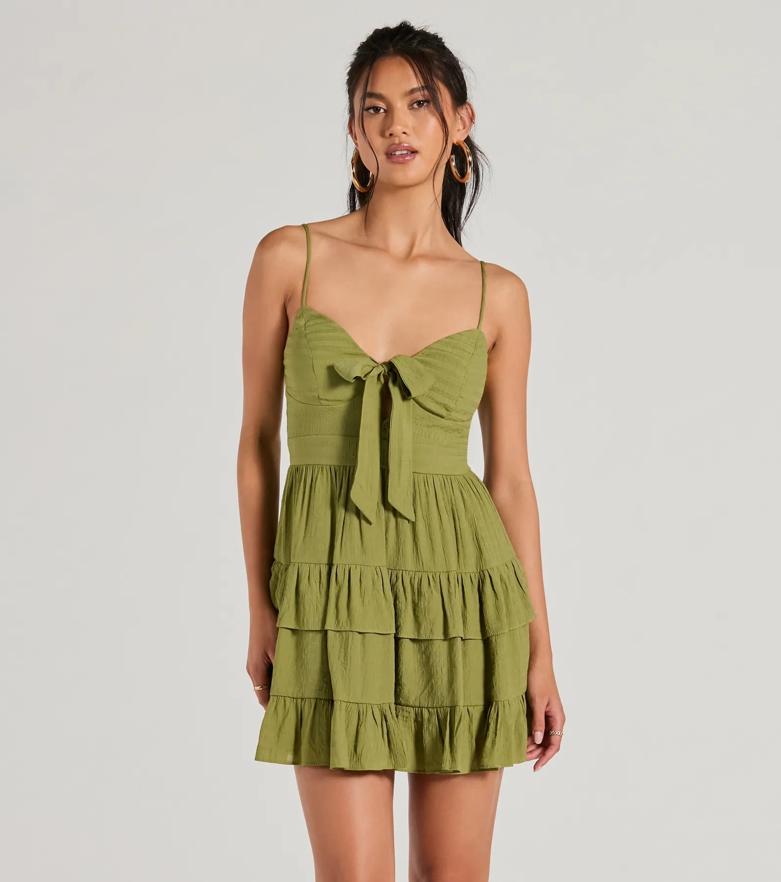 Hat - Friendly Casual Dresses for Outdoor Outfits Charming Allure Tie-Front Ruffled Skater Dress Hat - Friendly Casual Dresses for Outdoor Outfits Charming Allure Tie-Front Ruffled Skater Dress