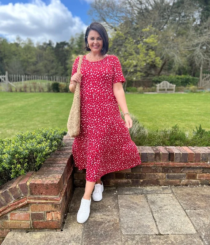 Linen Casual Dresses for Breathability​ Red Tiered Confetti Smock Dress