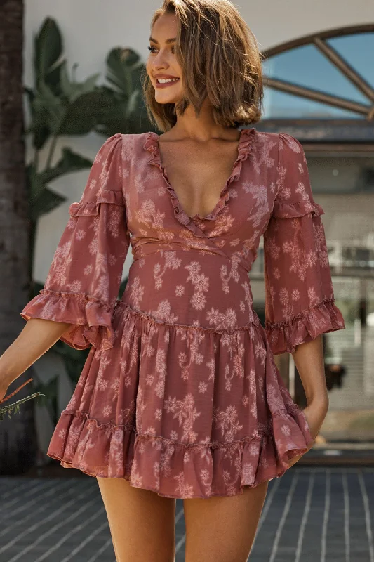Mini dresses with mesh panels for a sexy and trendy look Albany Lace Up Back Frill Dress Flower Print Rose Mini dresses with mesh panels for a sexy and trendy look Albany Lace Up Back Frill Dress Flower Print Rose