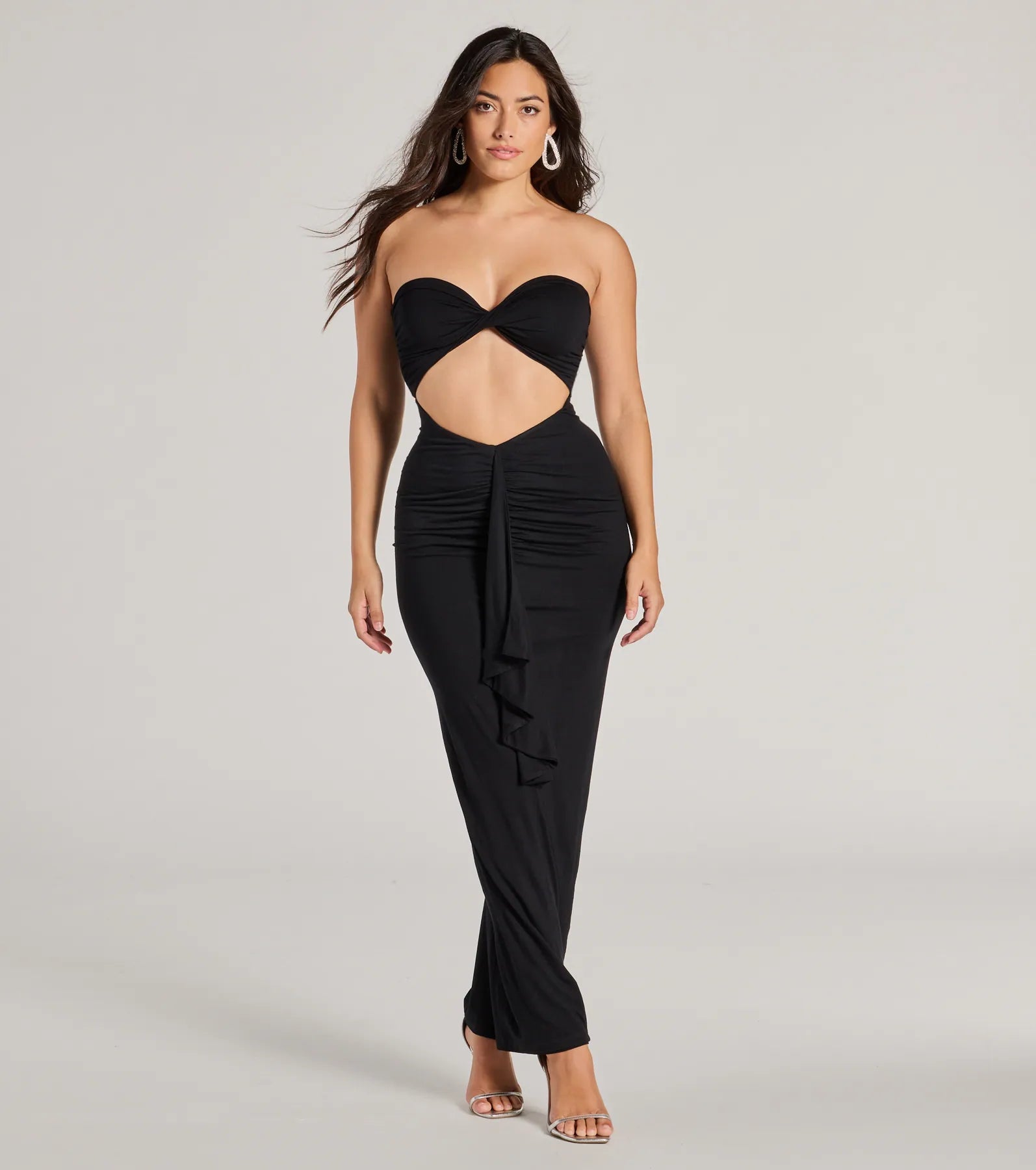 Zip - Front Casual Dresses for Easy On and Off Perfect Always Strapless Cutout Ruffle Maxi Dress Zip - Front Casual Dresses for Easy On and Off Perfect Always Strapless Cutout Ruffle Maxi Dress
