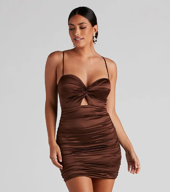 Mini dresses with pleated skirts for a classic look It Girl Energy Satin Mini Dress