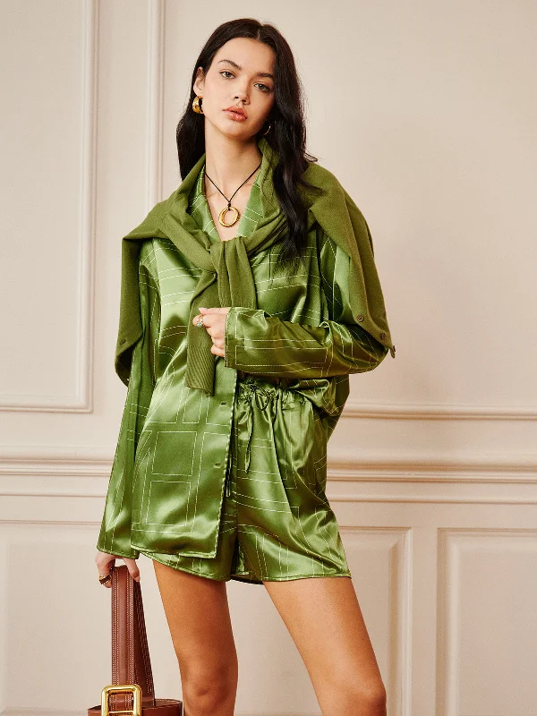 Satin Casual Dresses with a Shiny Finish​ Satin Drawstring Shorts Set