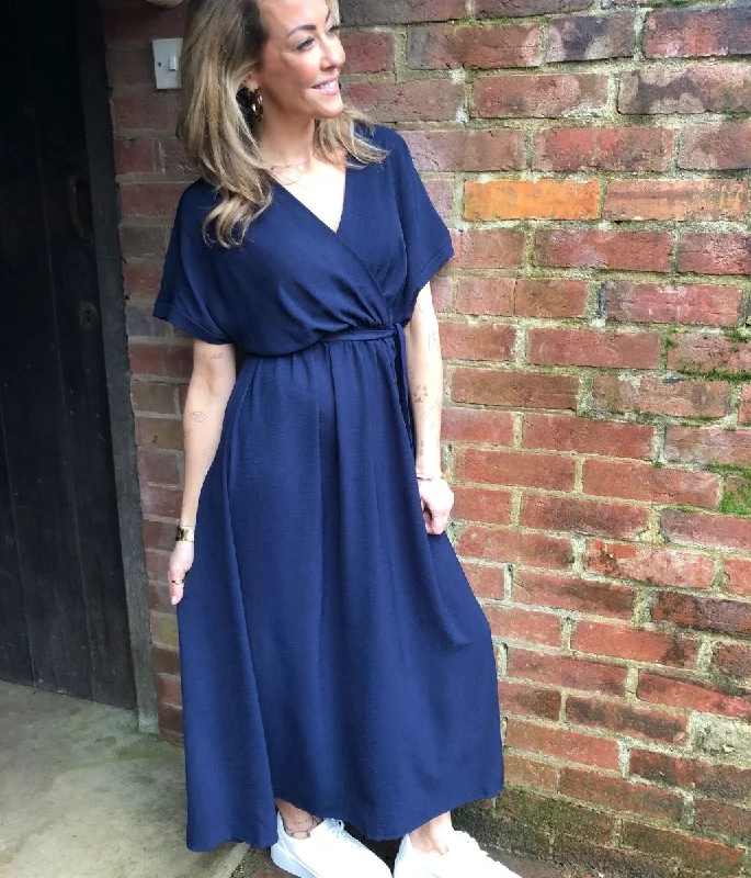 Non - Slip Casual Dresses with Adjustable Straps​ Navy Belted Midaxi Dress