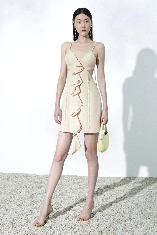 Linen Casual Dresses for Breathability​ Gigi A-line Spaghetti Strap Khaki Mini Dress