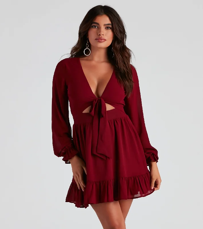 Mini dresses with cold - shoulder designs Chic Airy Chiffon Skater Dress
