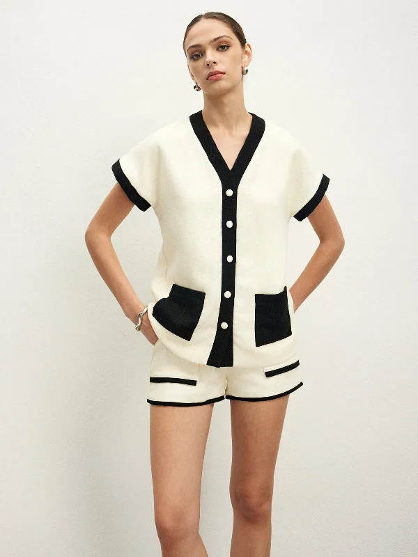 Striped Casual Dresses in Cotton Blend​ Contrast Binding Pockets Shorts